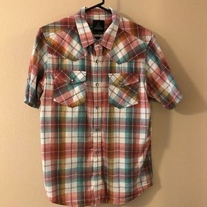 Prana Men’s Medium Plaid Snap Short Sleeve